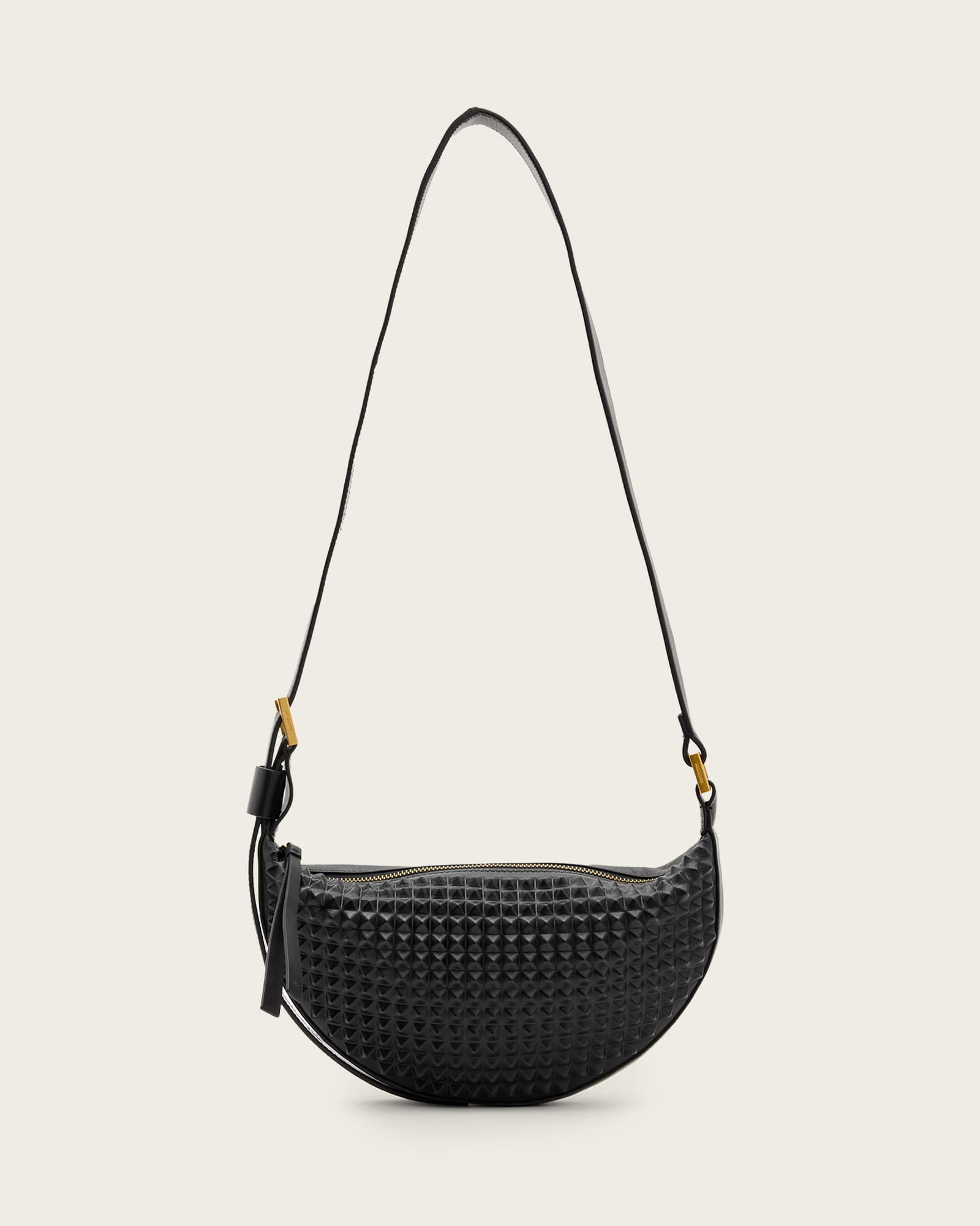 All Saints Half Moon Studded Crossbody Bag Black