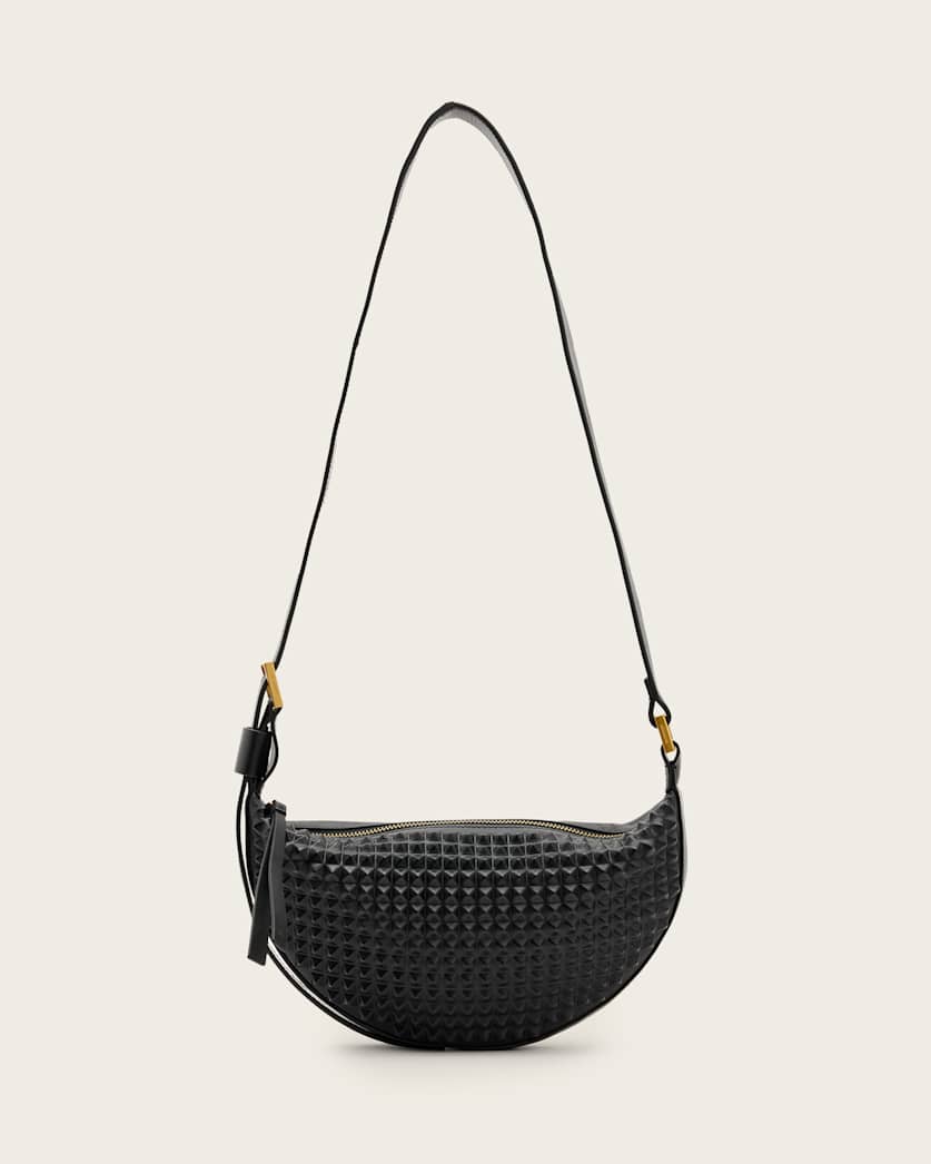 all saints Half Moon Studded Crossbody Bag Black