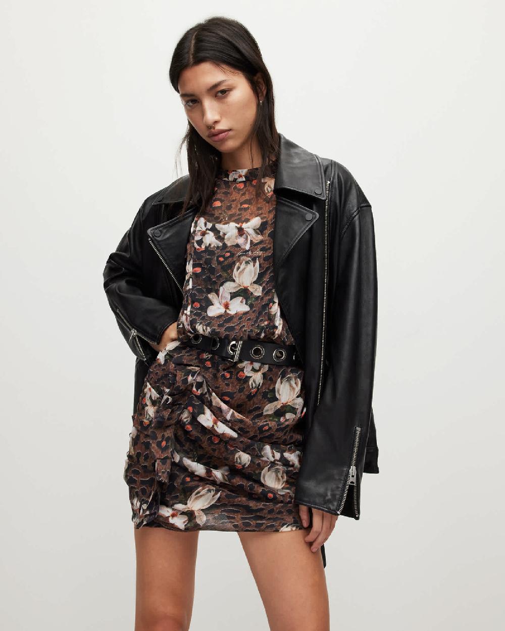 All Saints Hali Alessandra Mini Dress Animal Brown