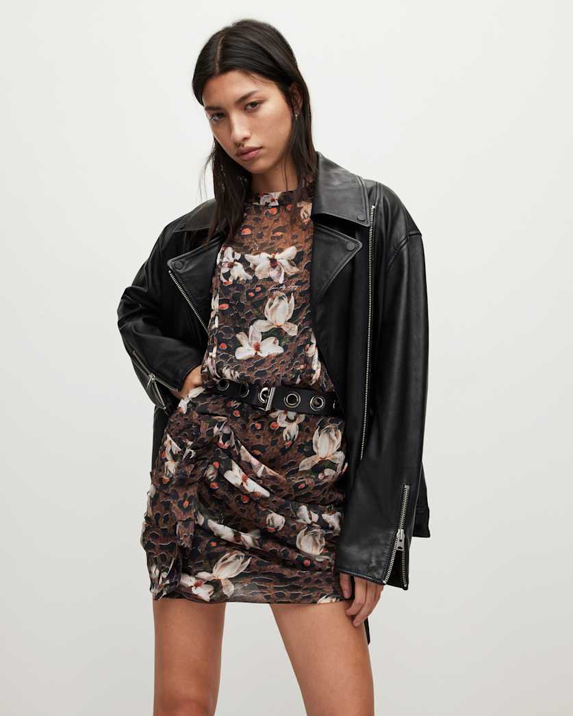 all saints Hali Alessandra Mini Dress Animal Brown