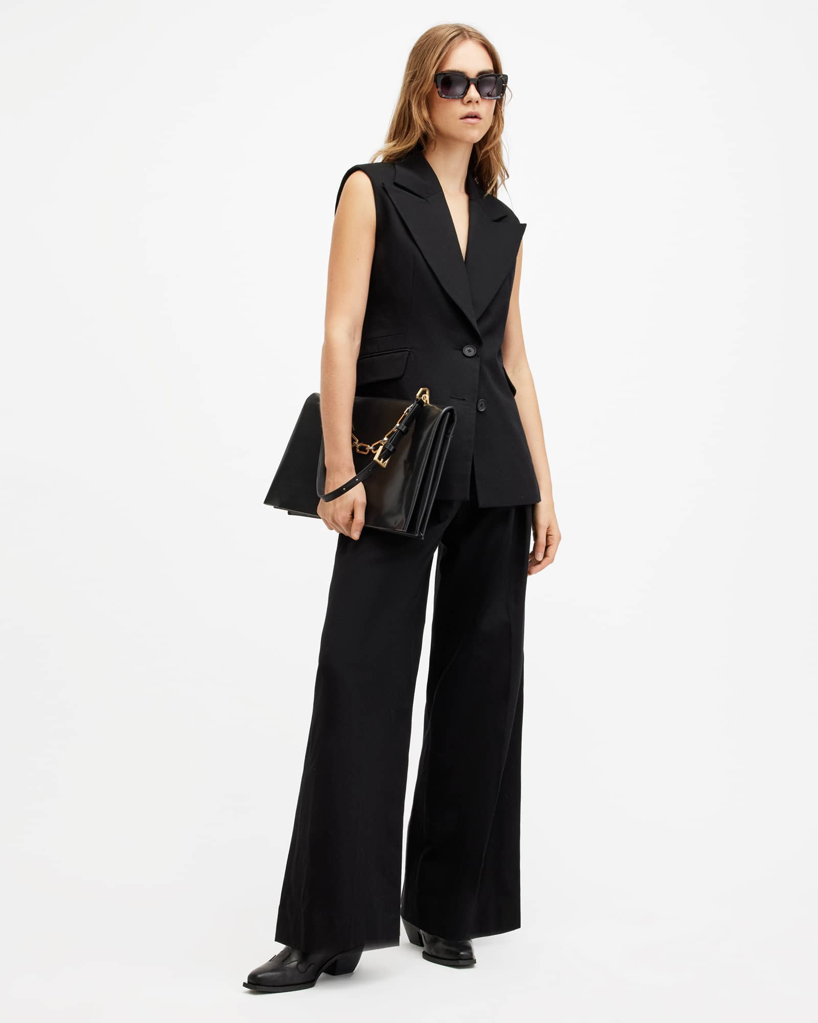All Saints Hally Relaxed Fit Wide Leg Pants Black