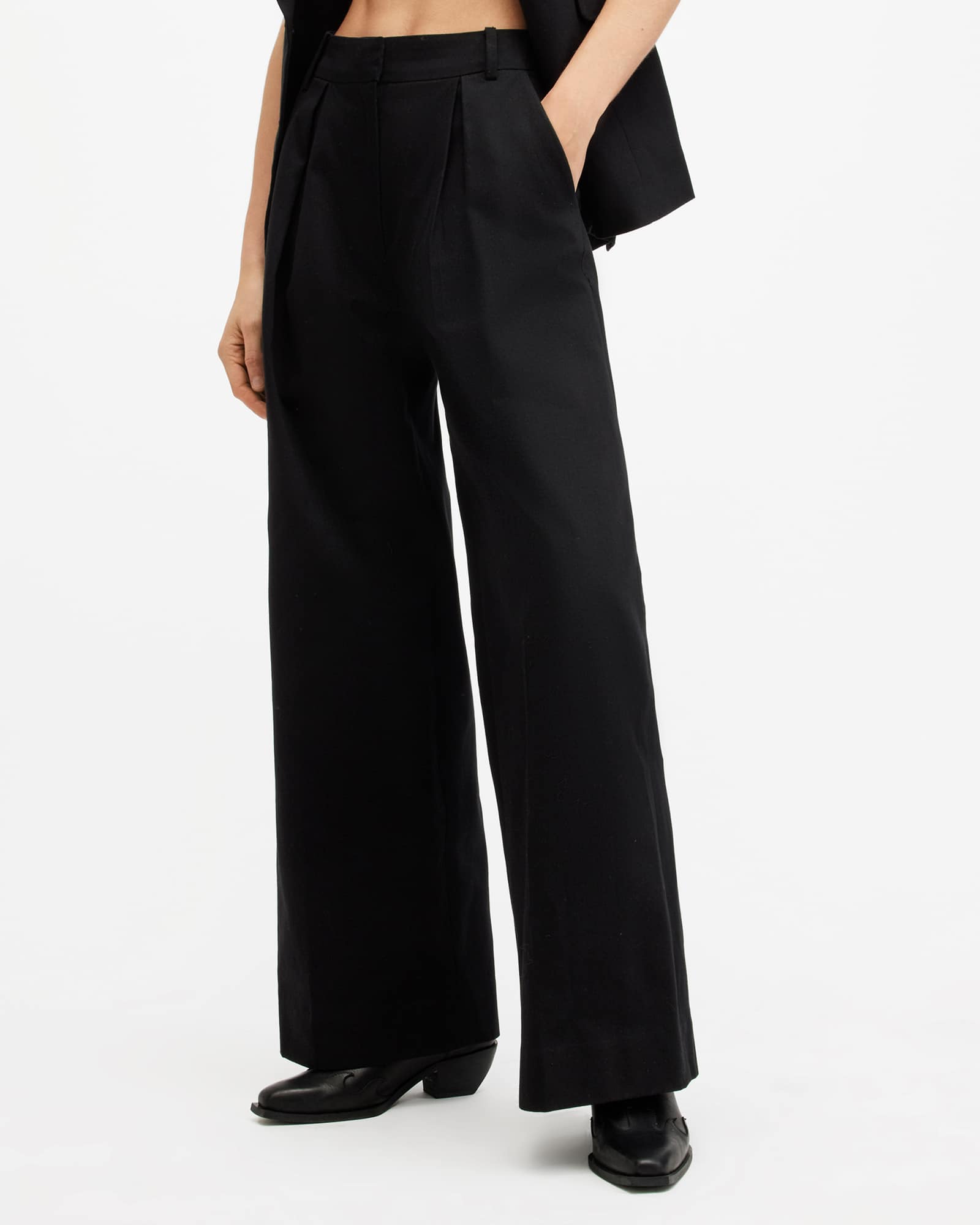All Saints Hally Relaxed Fit Wide Leg Pants Black