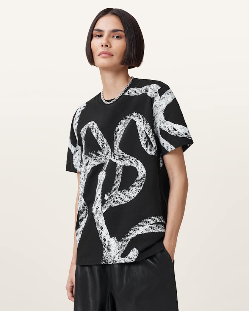 all saints Halyard Relaxed Boyfriend T-Shirt Black
