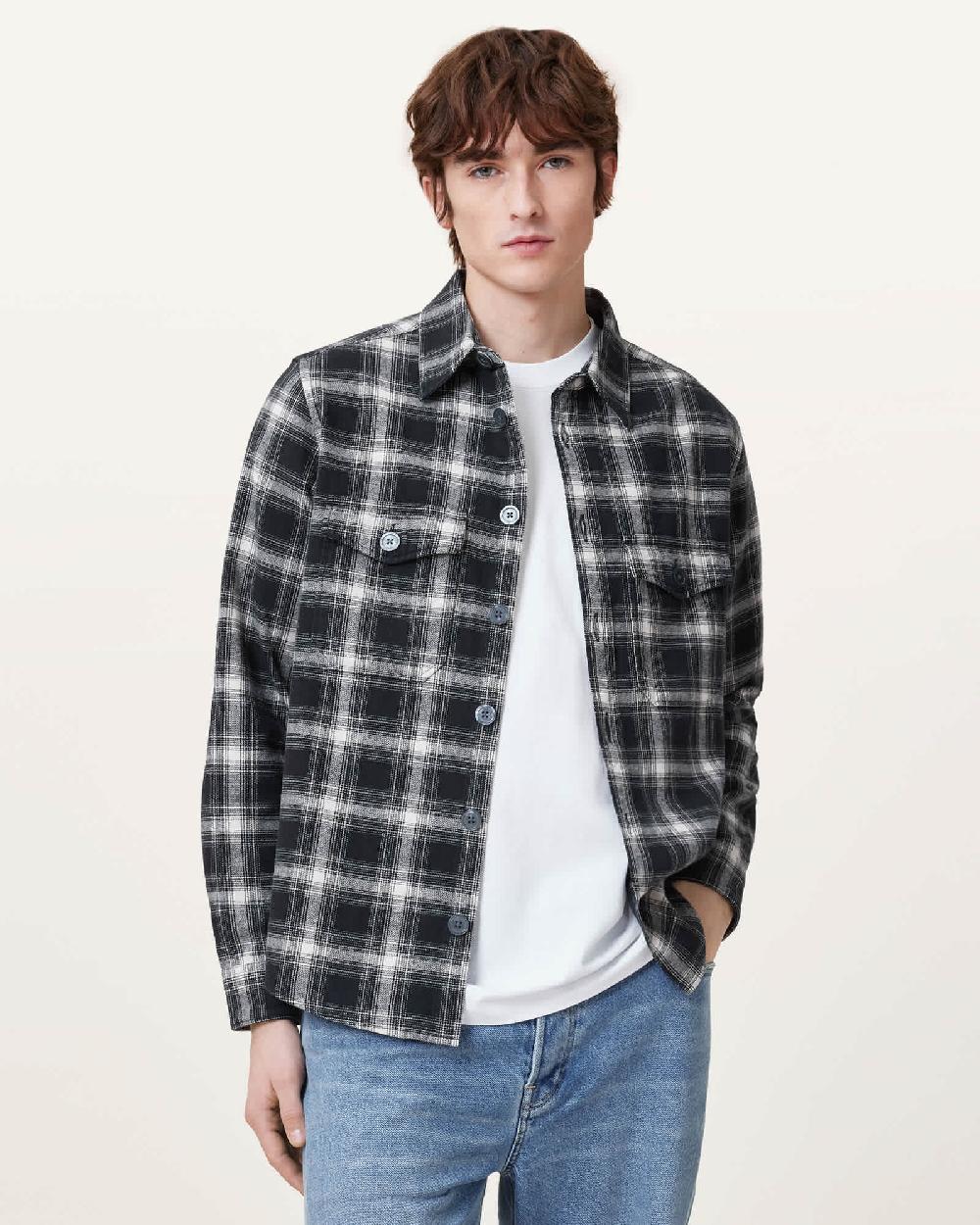 All Saints Hamura Checked Relaxed Fit Shirt Black