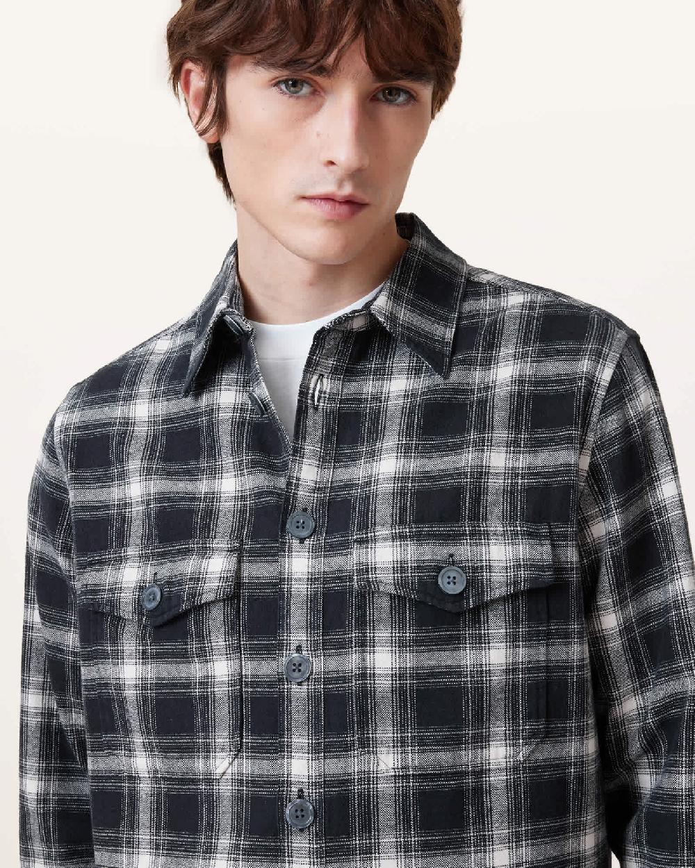 All Saints Hamura Checked Relaxed Fit Shirt Black