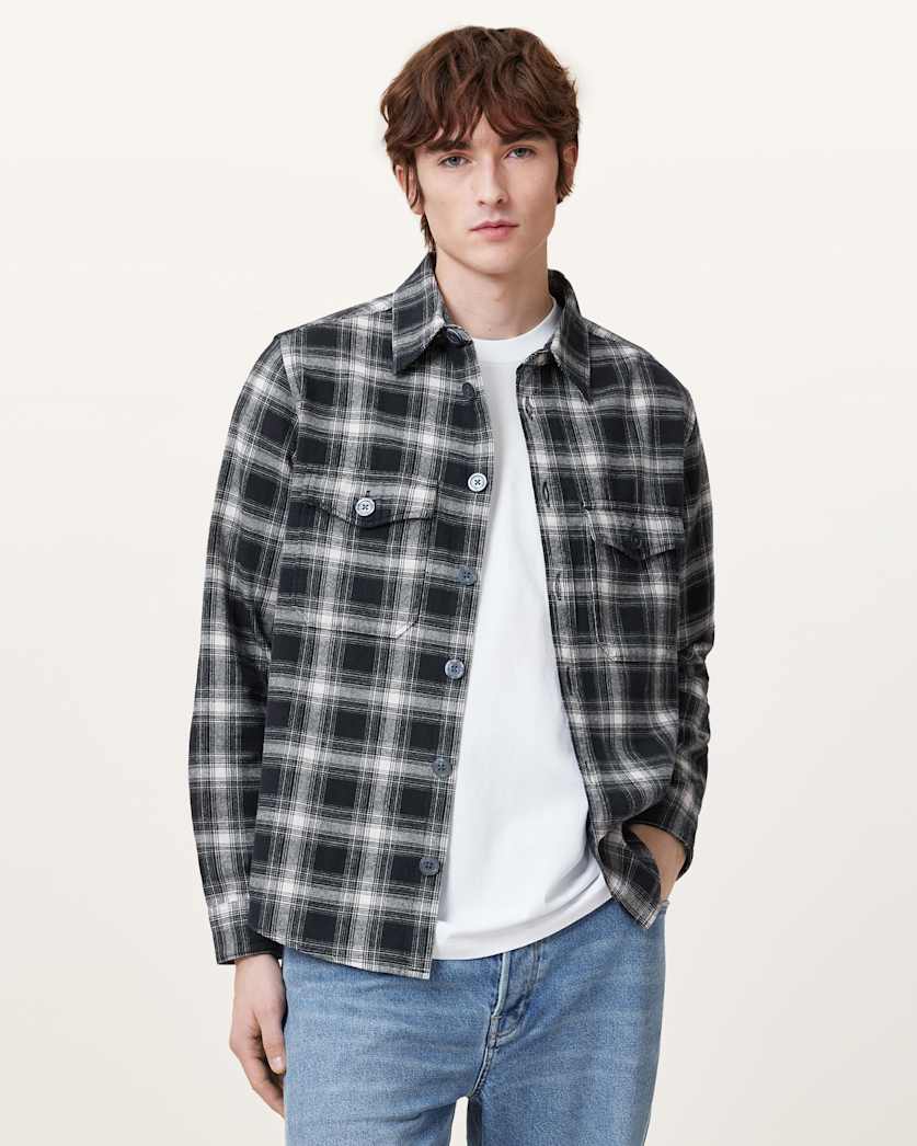 all saints Hamura Checked Relaxed Fit Shirt Black