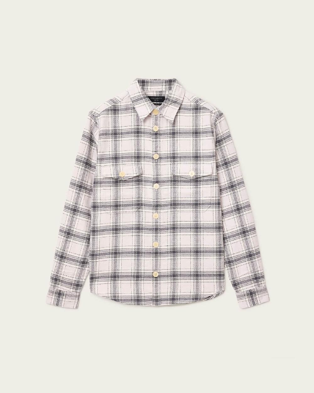 All Saints Hamura Checked Relaxed Fit Shirt Ecru