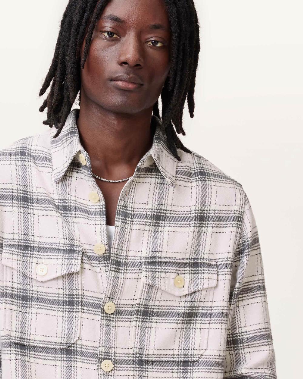 All Saints Hamura Checked Relaxed Fit Shirt Ecru