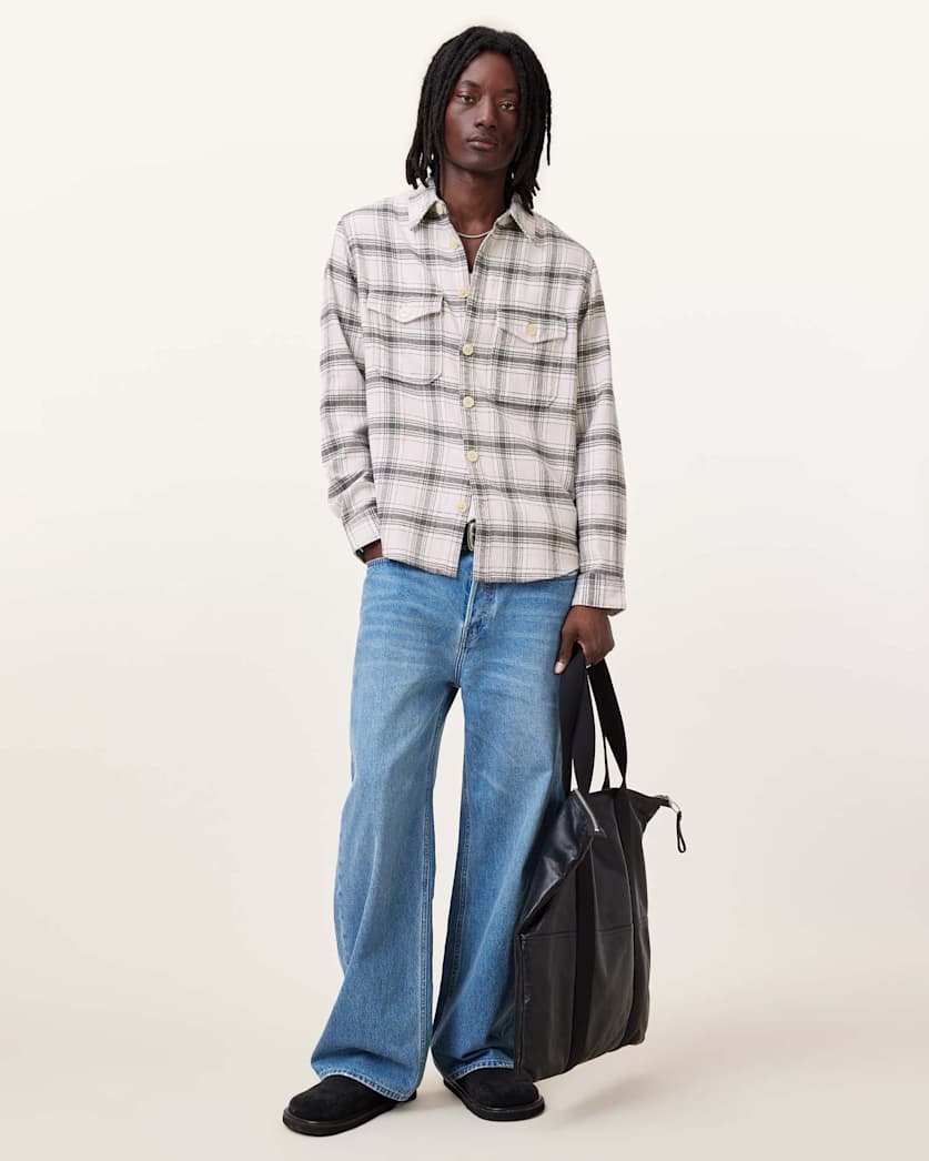 all saints Hamura Checked Relaxed Fit Shirt Ecru