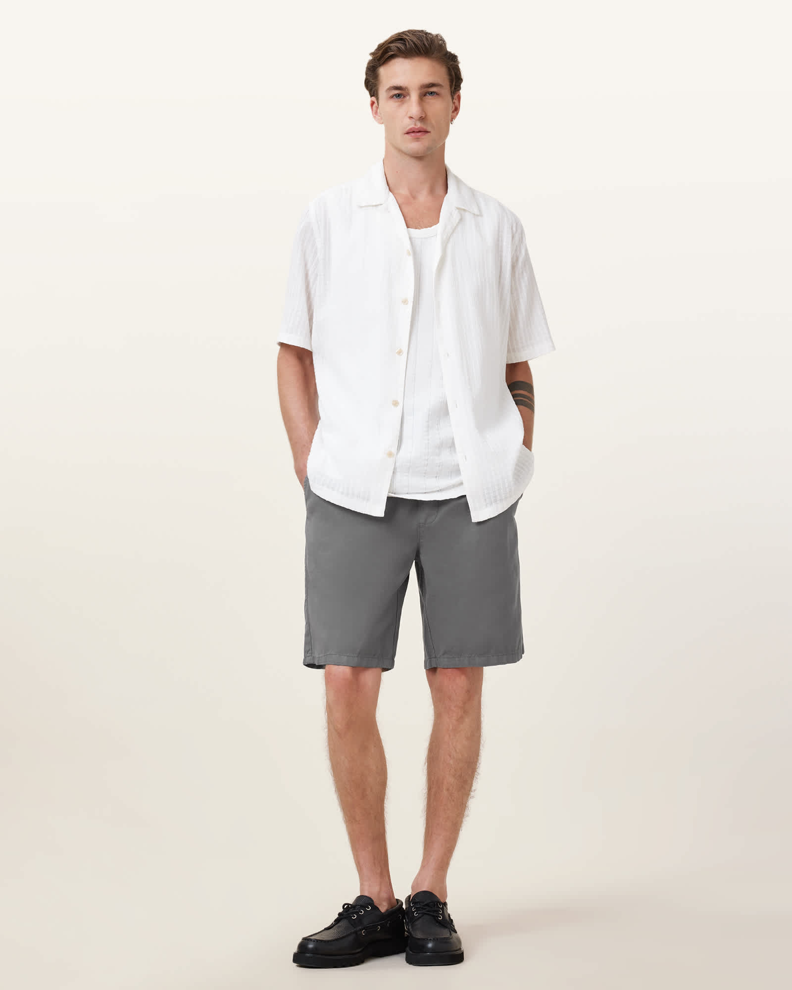 All Saints Hanbury Relaxed Fit Shorts Pillar Grey
