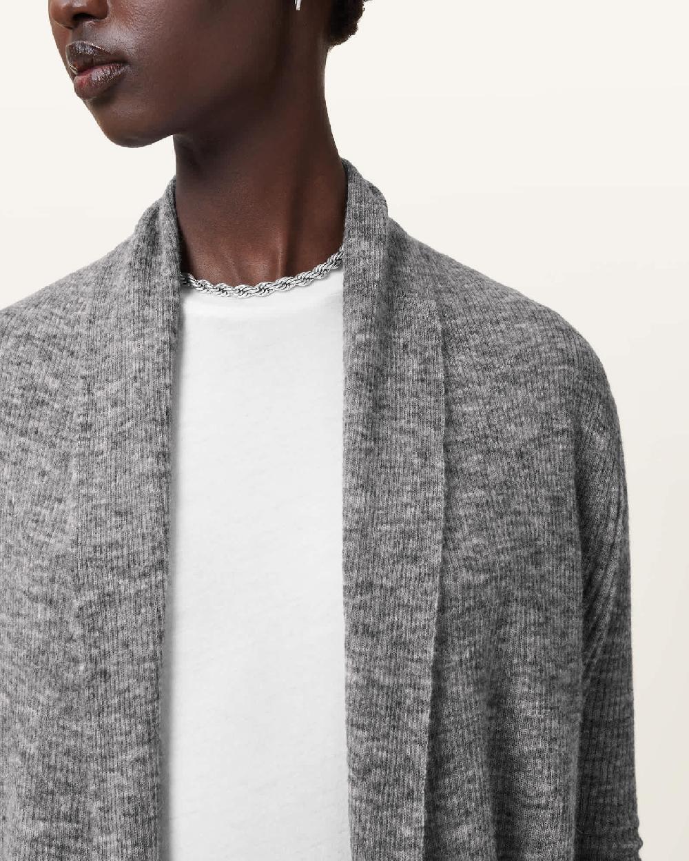 All Saints Harper Knitted Open Cardigan Pale Grey