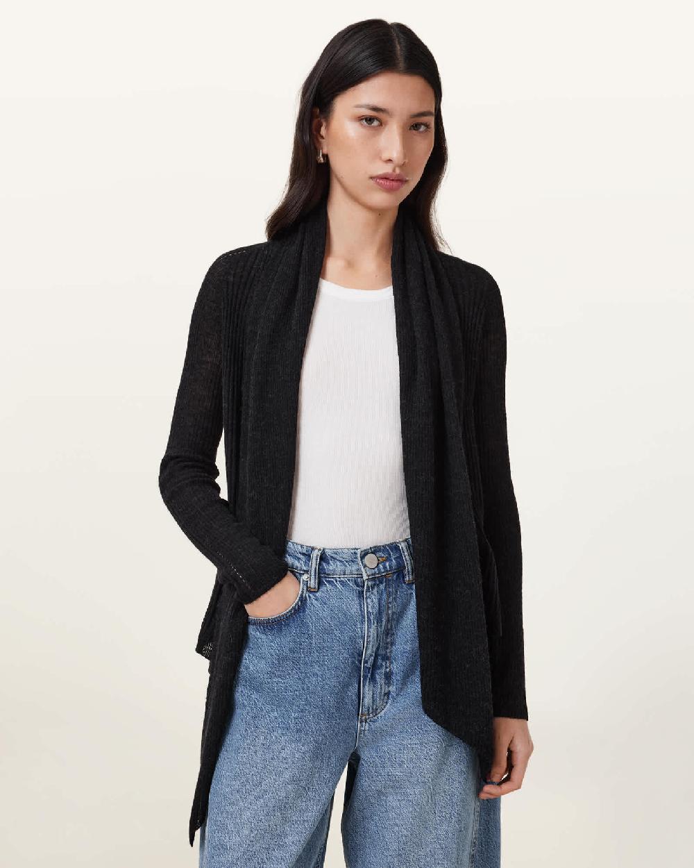 All Saints Harper Pirate Open Front Cardigan Black