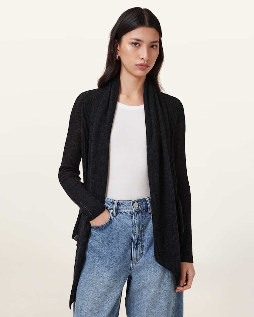 all saints Harper Pirate Open Front Cardigan Black