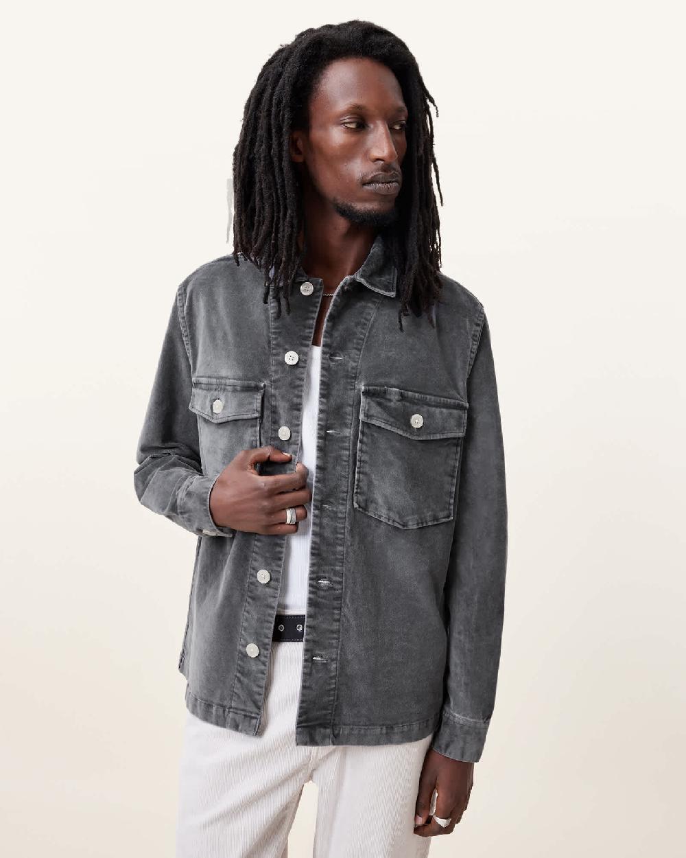 All Saints Harrier Relaxed Fit Shirt Iron Grey