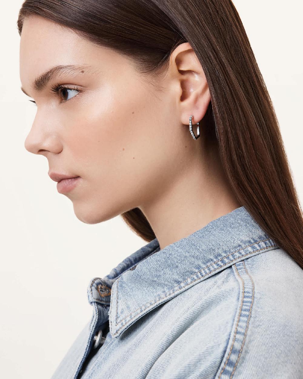 All Saints Hattie Hex Hoop Earrings Warm Silver
