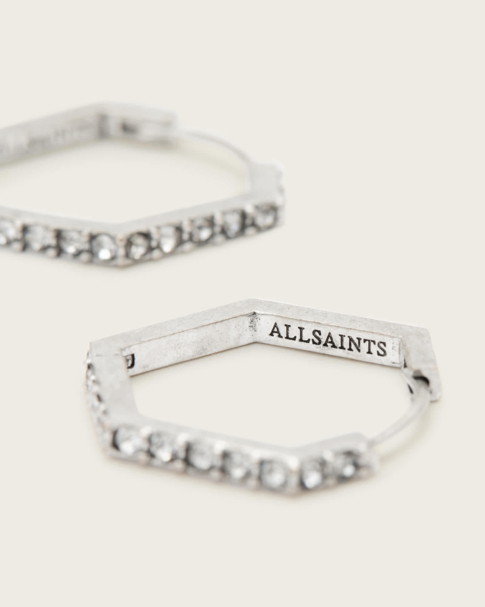 All Saints Hattie Hex Hoop Earrings Warm Silver
