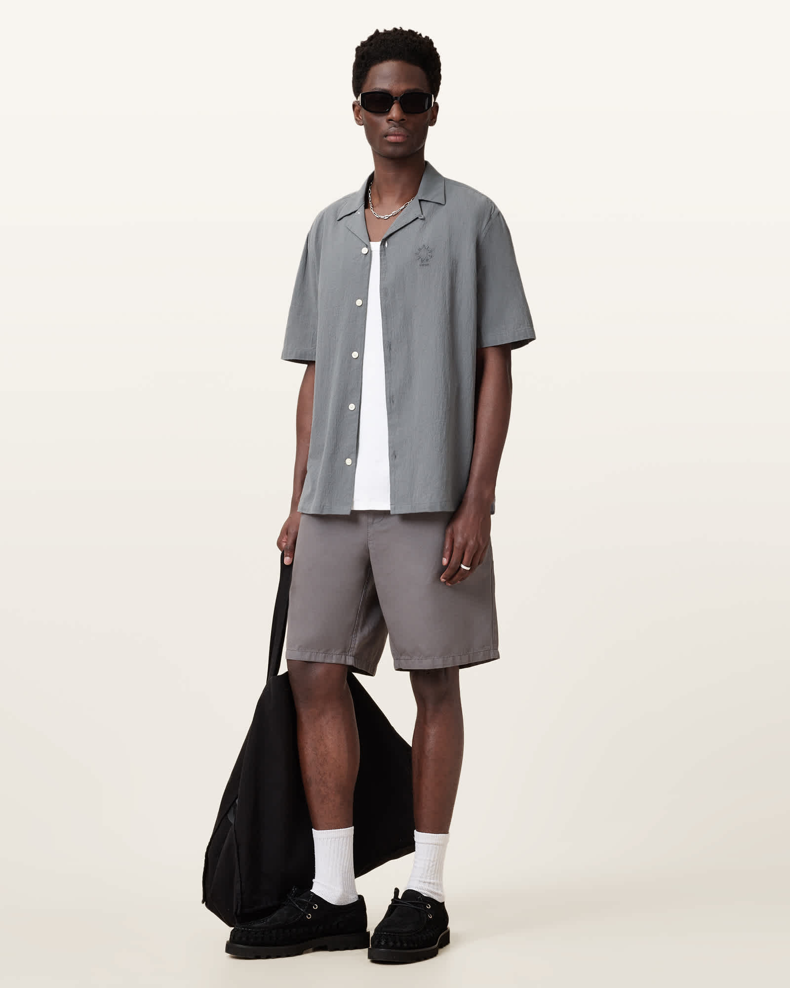 All Saints Haven Short Sleeve Shirt Pillar Grey