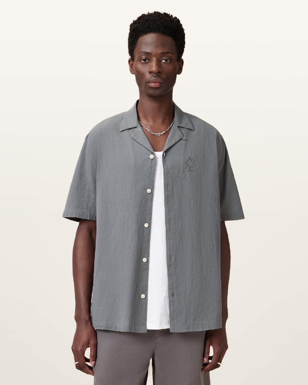 All Saints Haven Short Sleeve Shirt Pillar Grey