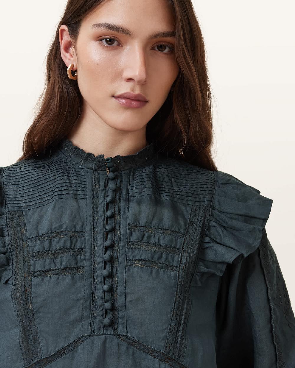 All Saints Heather Lace Trim Top Blueberry Blue