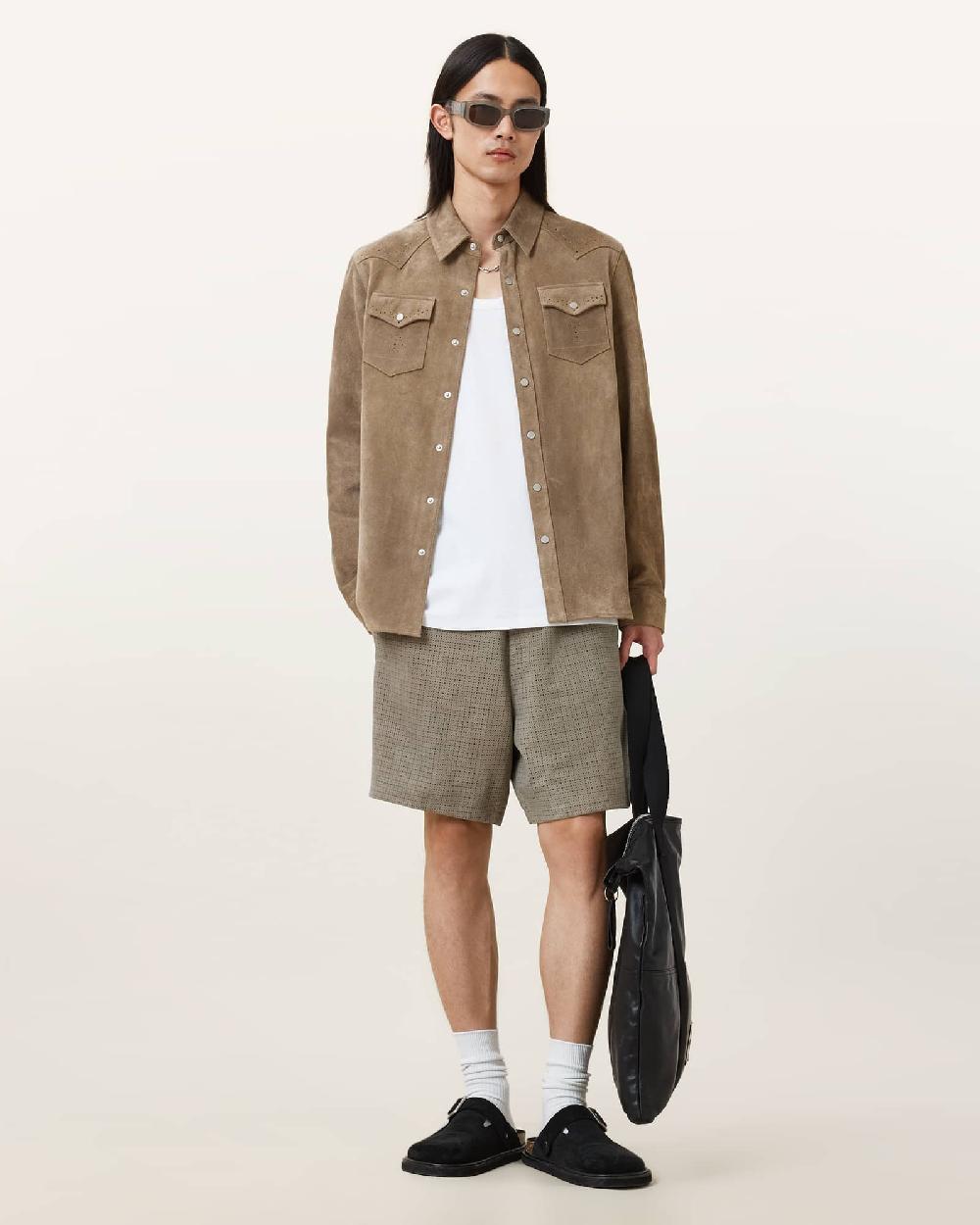 All Saints Heeley Suede Shorts Barrel Brown