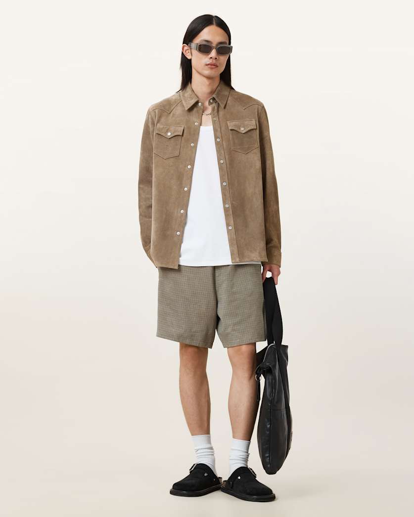 all saints Heeley Suede Shorts Barrel Brown