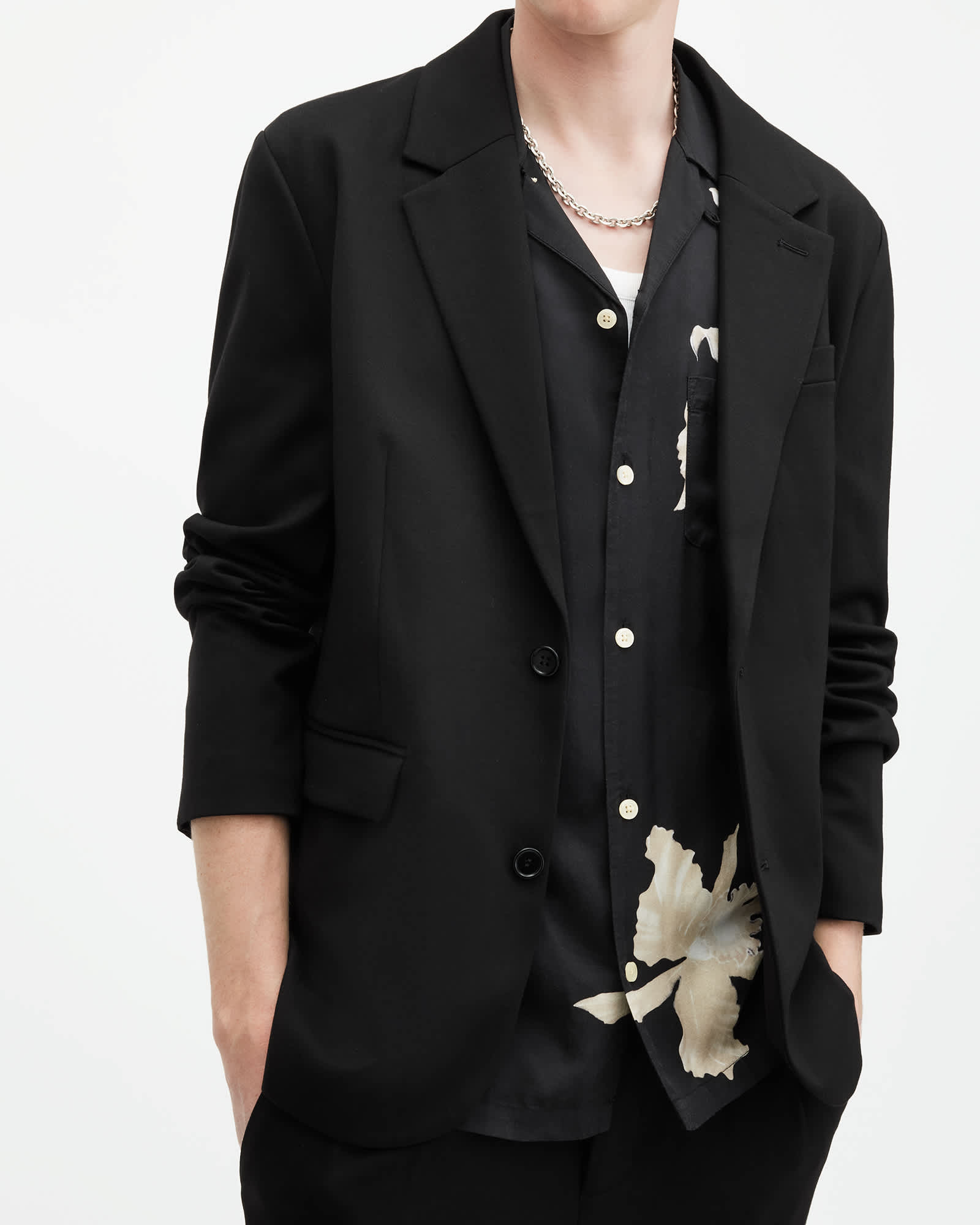 All Saints Helm Slim Fit Lightweight Blazer Black