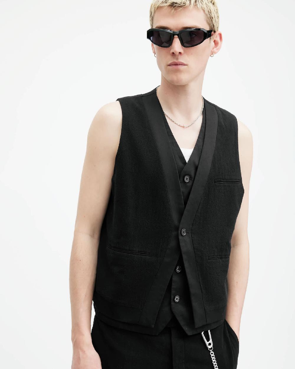 All Saints Heron Slim Fit Vest Black