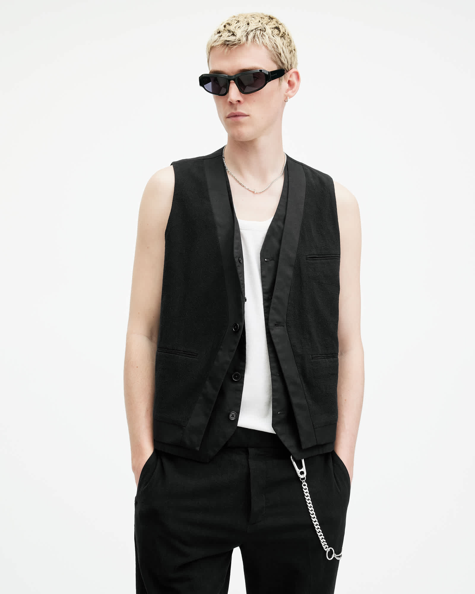 All Saints Heron Slim Fit Vest Black