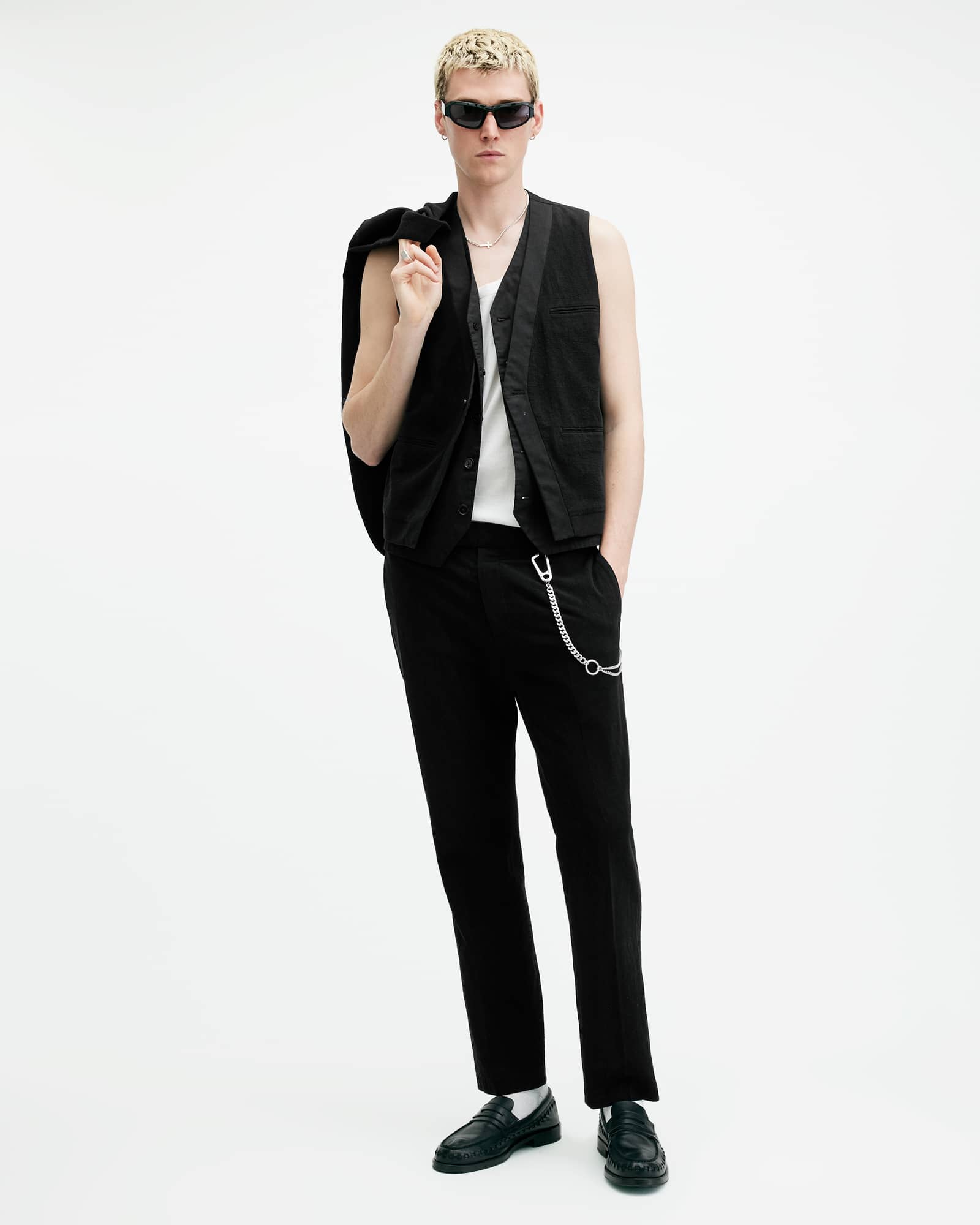 All Saints Heron Slim Fit Vest Black
