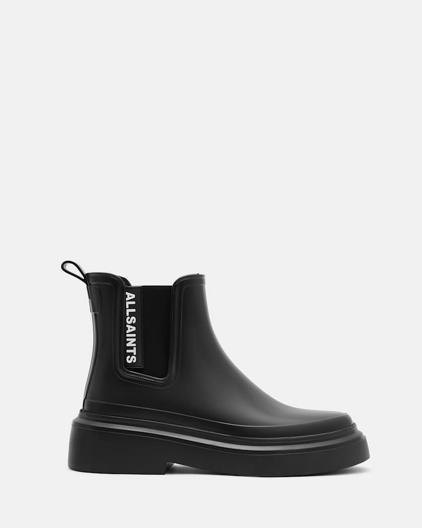 all saints Hetty Logo Rubber Ankle Boots Black