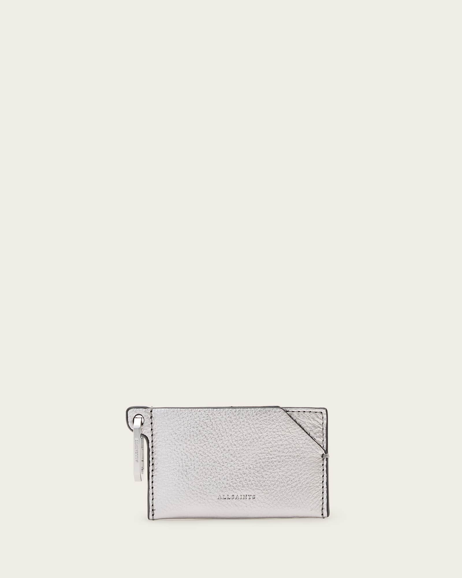 All Saints Hex Leather Cardholder Silver