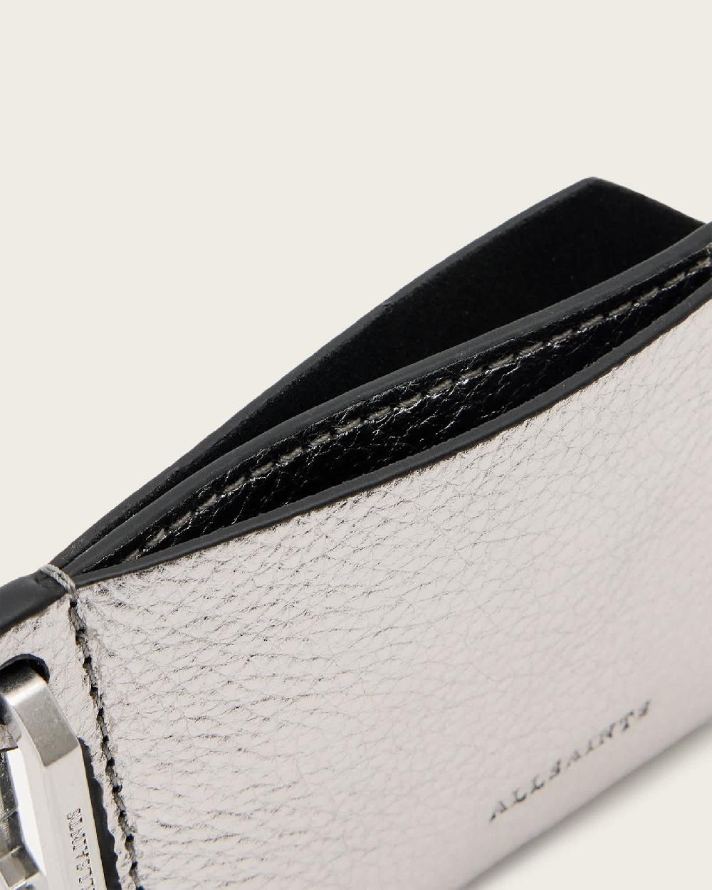 All Saints Hex Leather Cardholder Silver