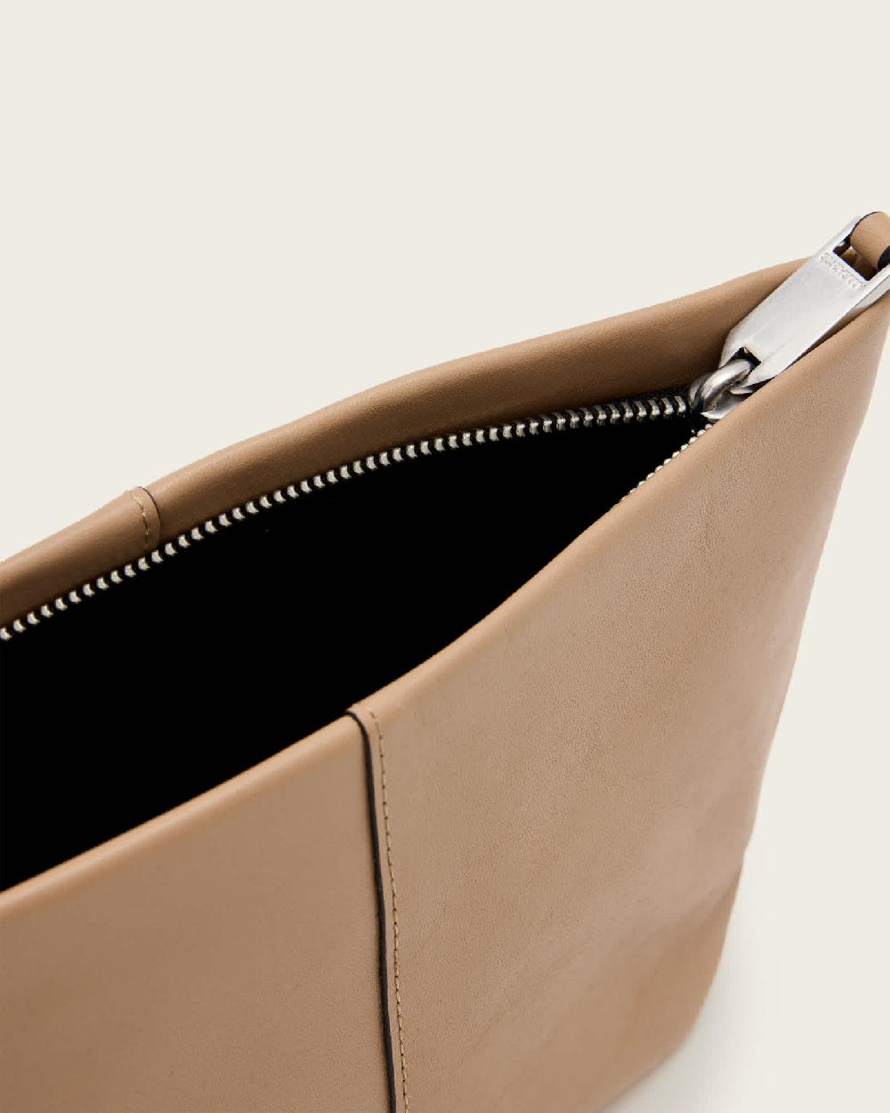 All Saints Hex Leather Pouch Mink Brown