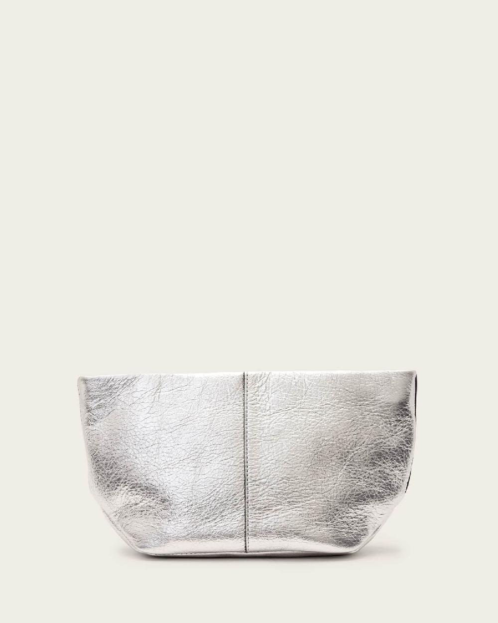 All Saints Hex Leather Pouch Silver
