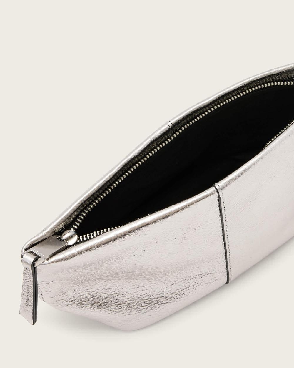 All Saints Hex Leather Pouch Silver