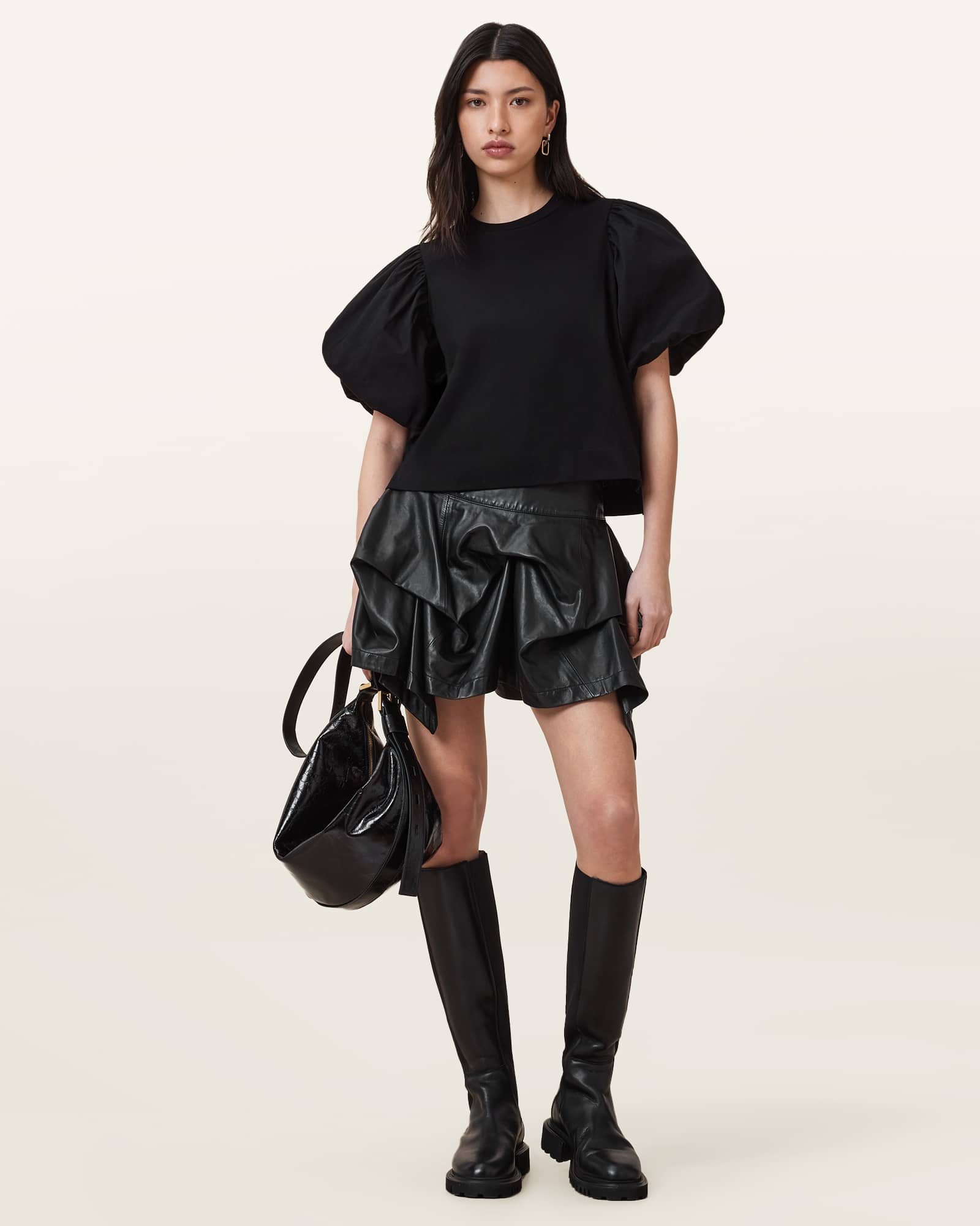 All Saints Hitch Leather Mini Skirt Black