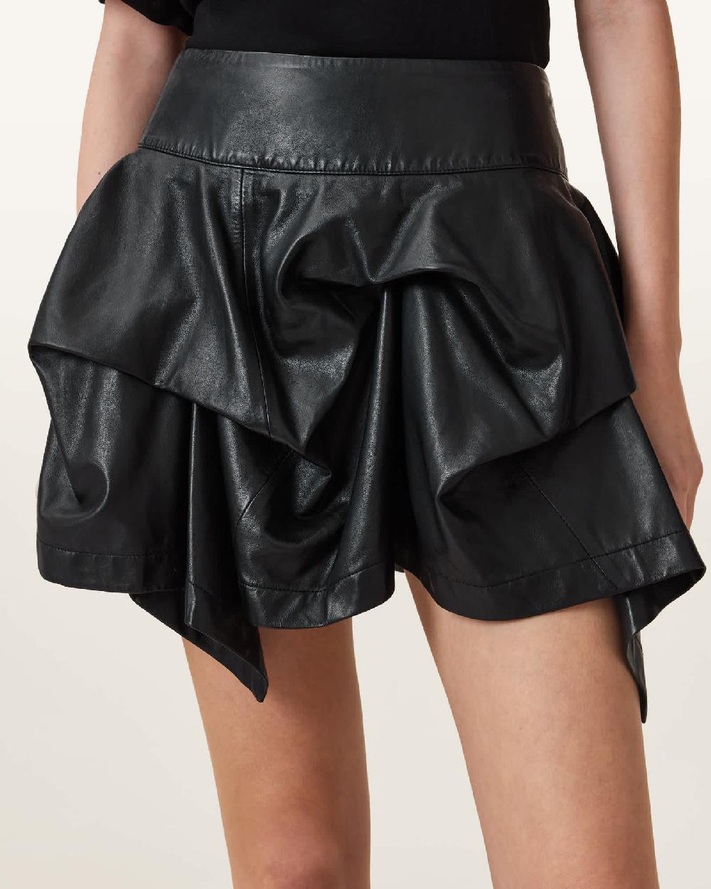 All Saints Hitch Leather Mini Skirt Black