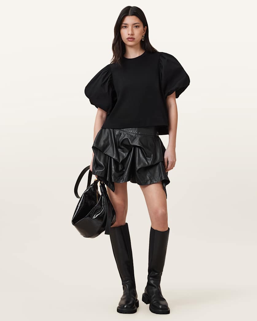all saints Hitch Leather Mini Skirt Black