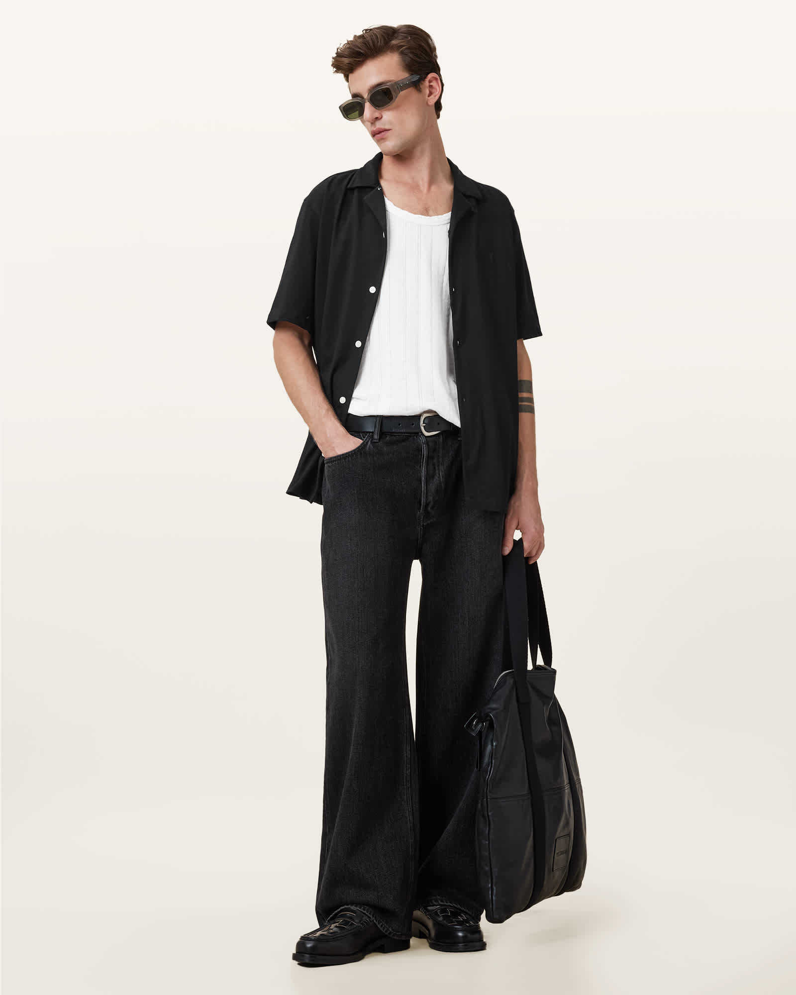 All Saints Hudson Relaxed Fit Ramskull Shirt Black