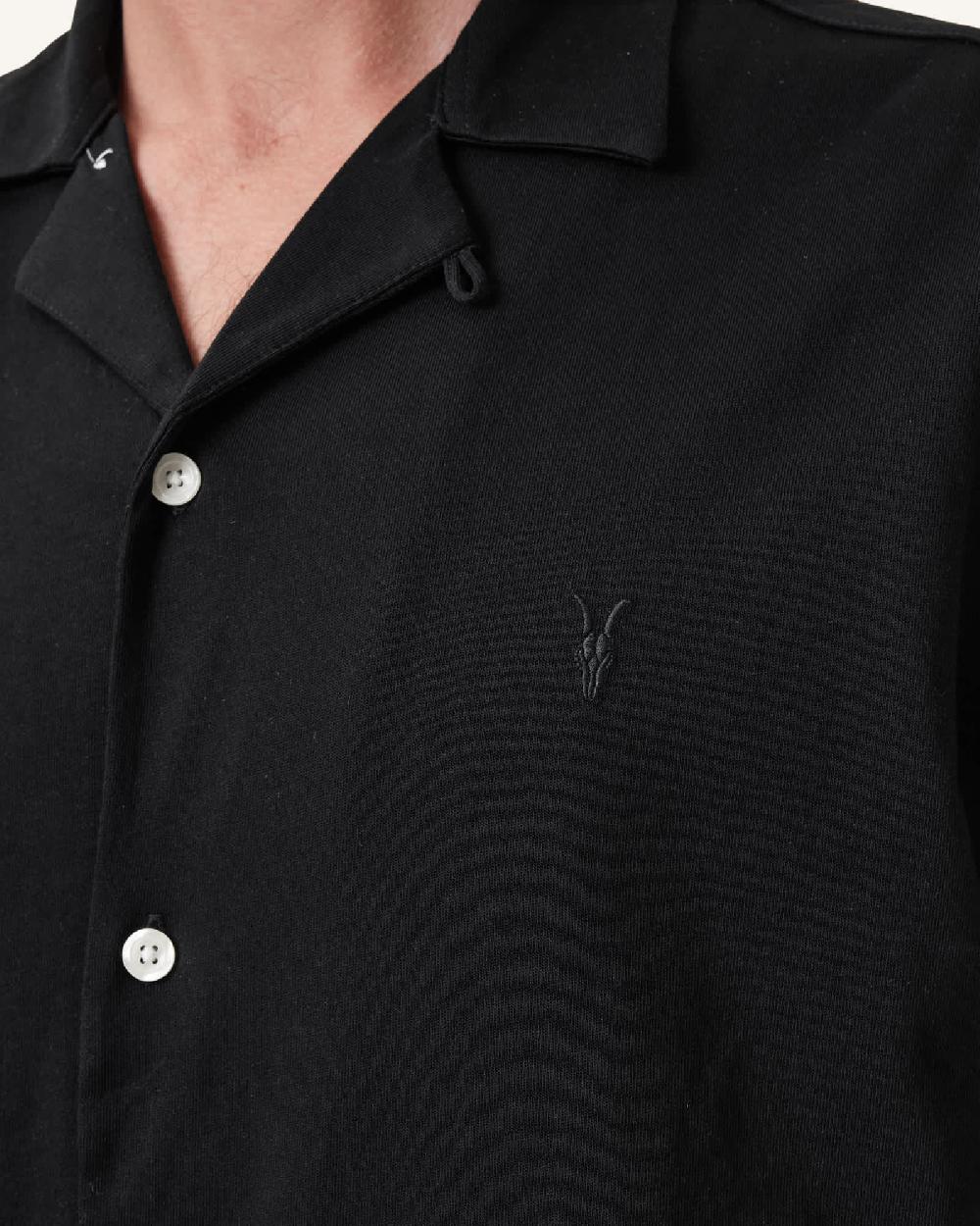 All Saints Hudson Relaxed Fit Ramskull Shirt Black