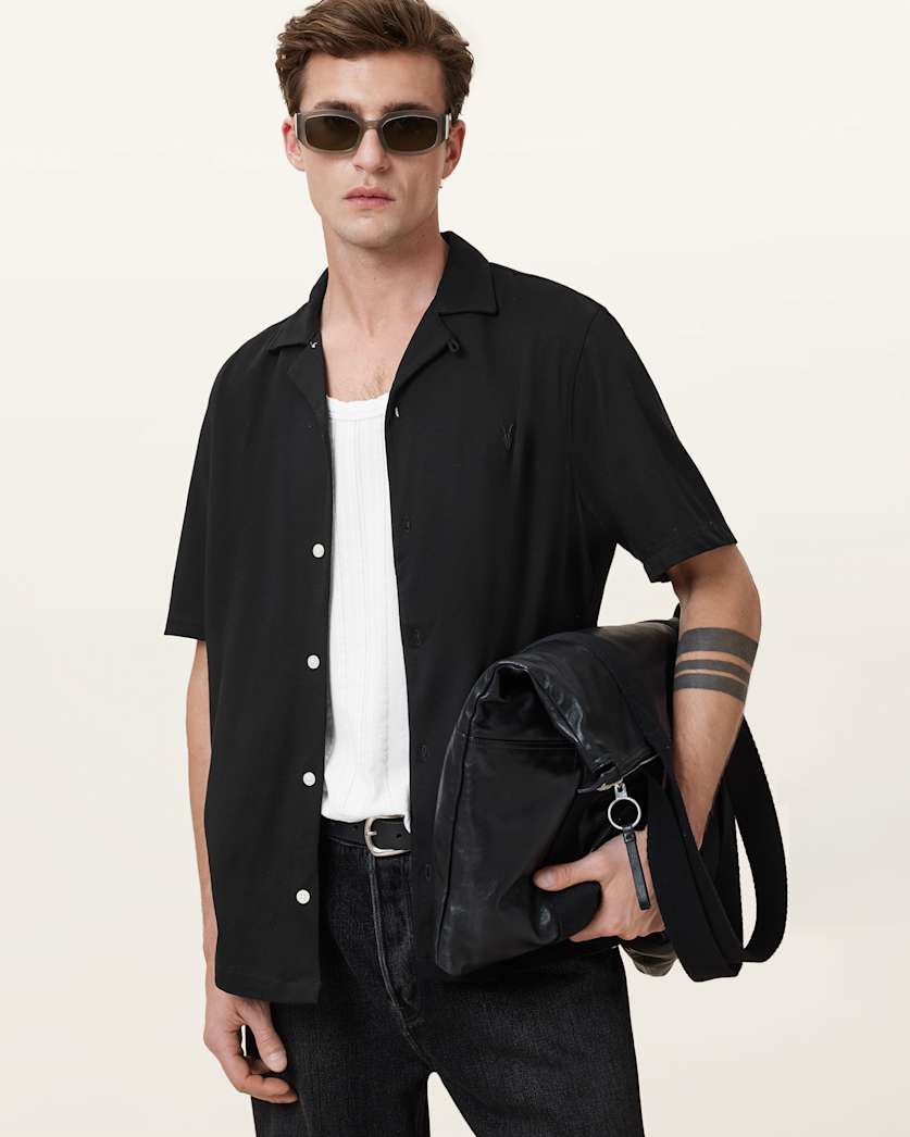 all saints Hudson Relaxed Fit Ramskull Shirt Black