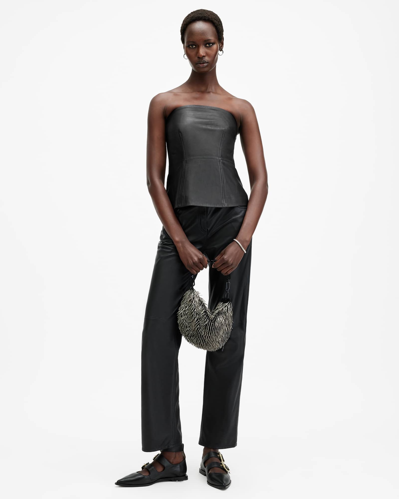 All Saints Imago Leather Bodice Black
