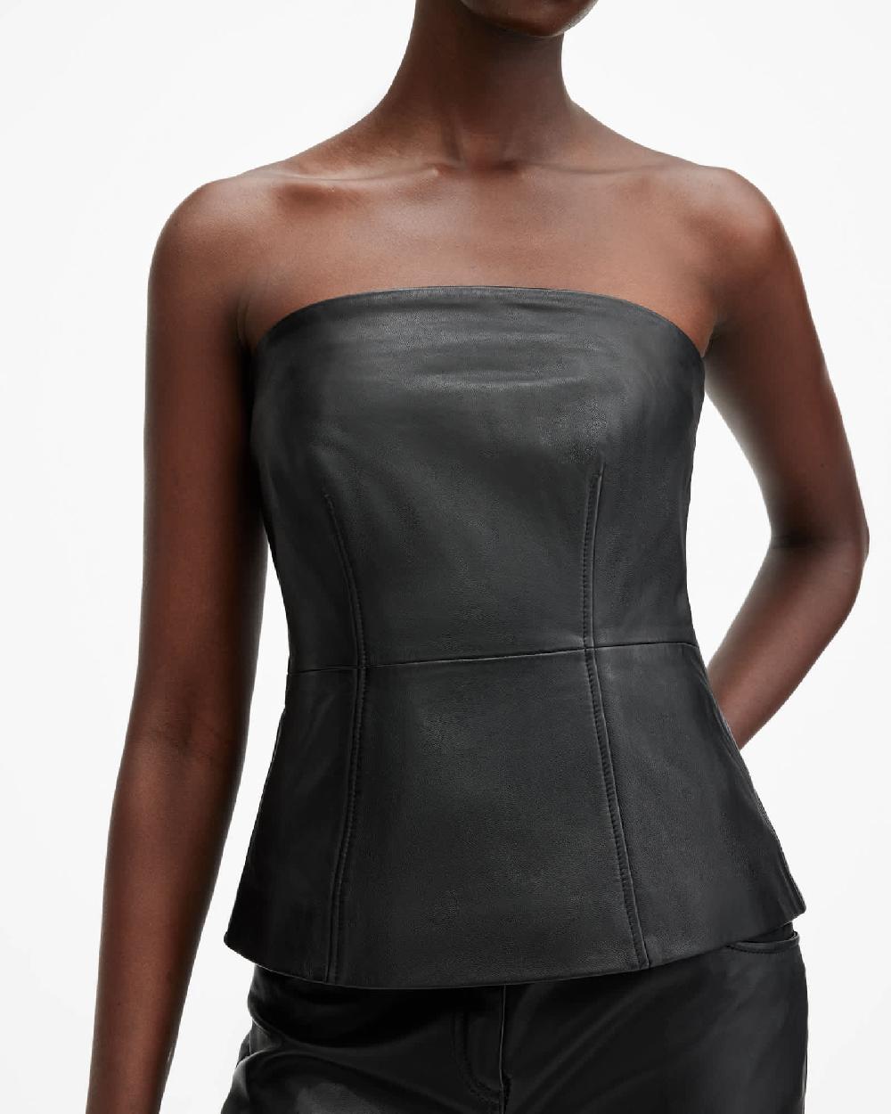 All Saints Imago Leather Bodice Black