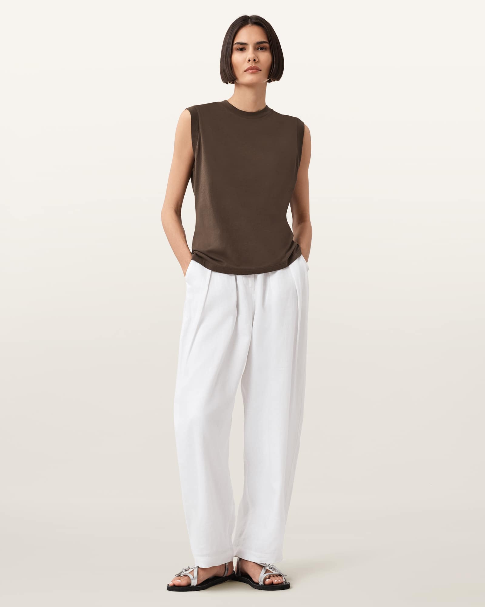 All Saints Imogen Sleeveless Tank Top Bitter Brown
