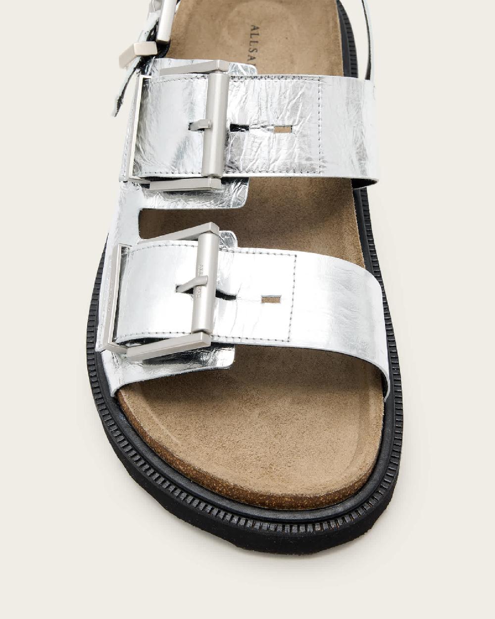All Saints Isla Leather Sandals Silver