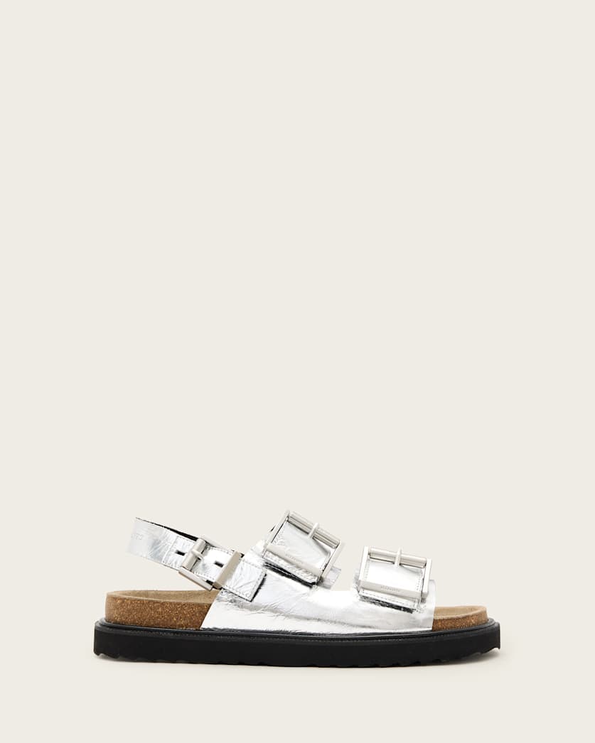 all saints Isla Leather Sandals Silver