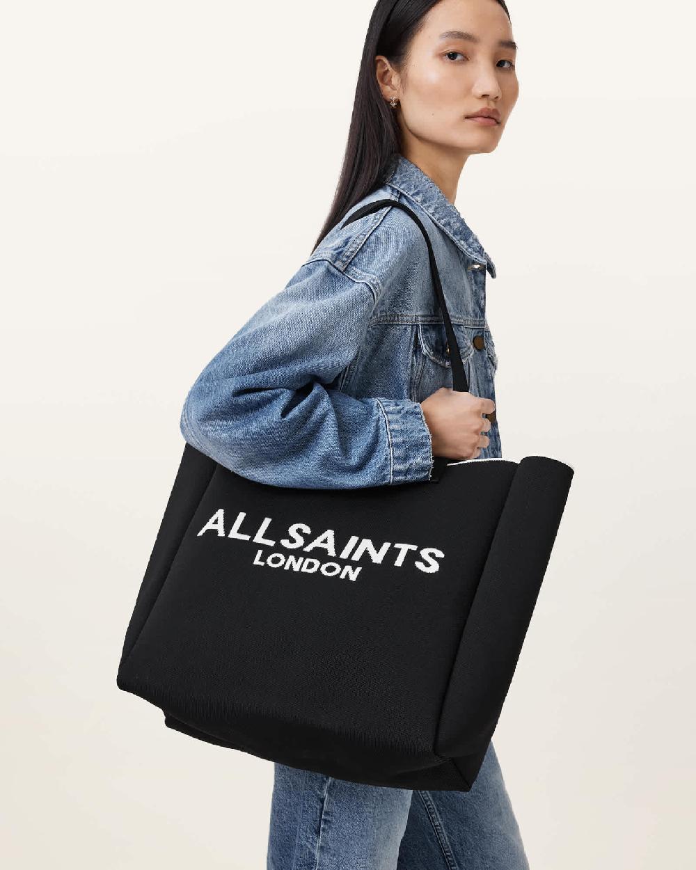 All Saints Izzy Large Logo Knitted Tote Bag Black