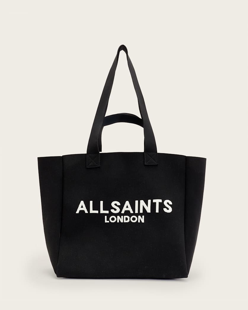 all saints Izzy Large Logo Knitted Tote Bag Black