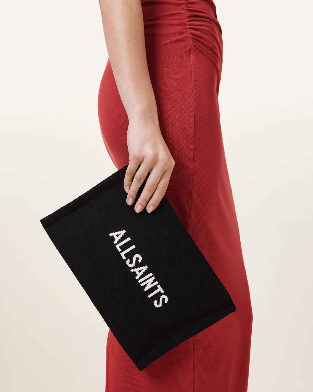 All Saints Izzy Logo Knitted Clutch Black