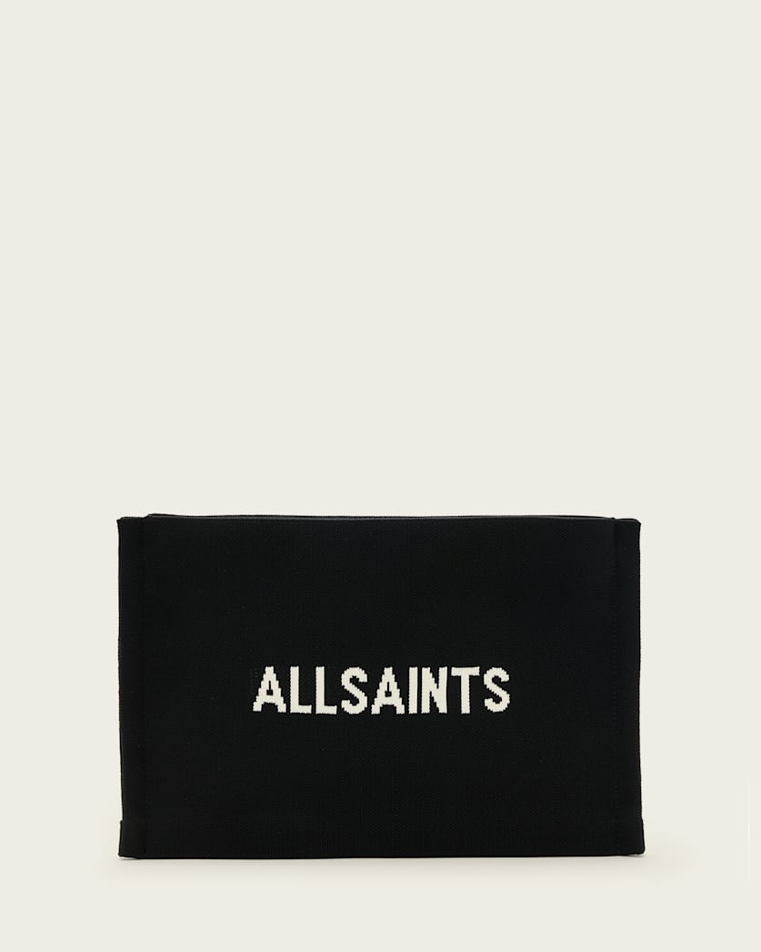 all saints Izzy Logo Knitted Clutch Black